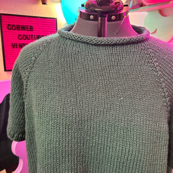 Vintage 80s Handknit Sweater Top Green Seafoam - Picture 3 of 5